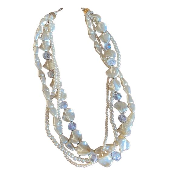 Cream Ivory Faux Pearl and Beads 4 Strand Necklace - Picture 1 of 5